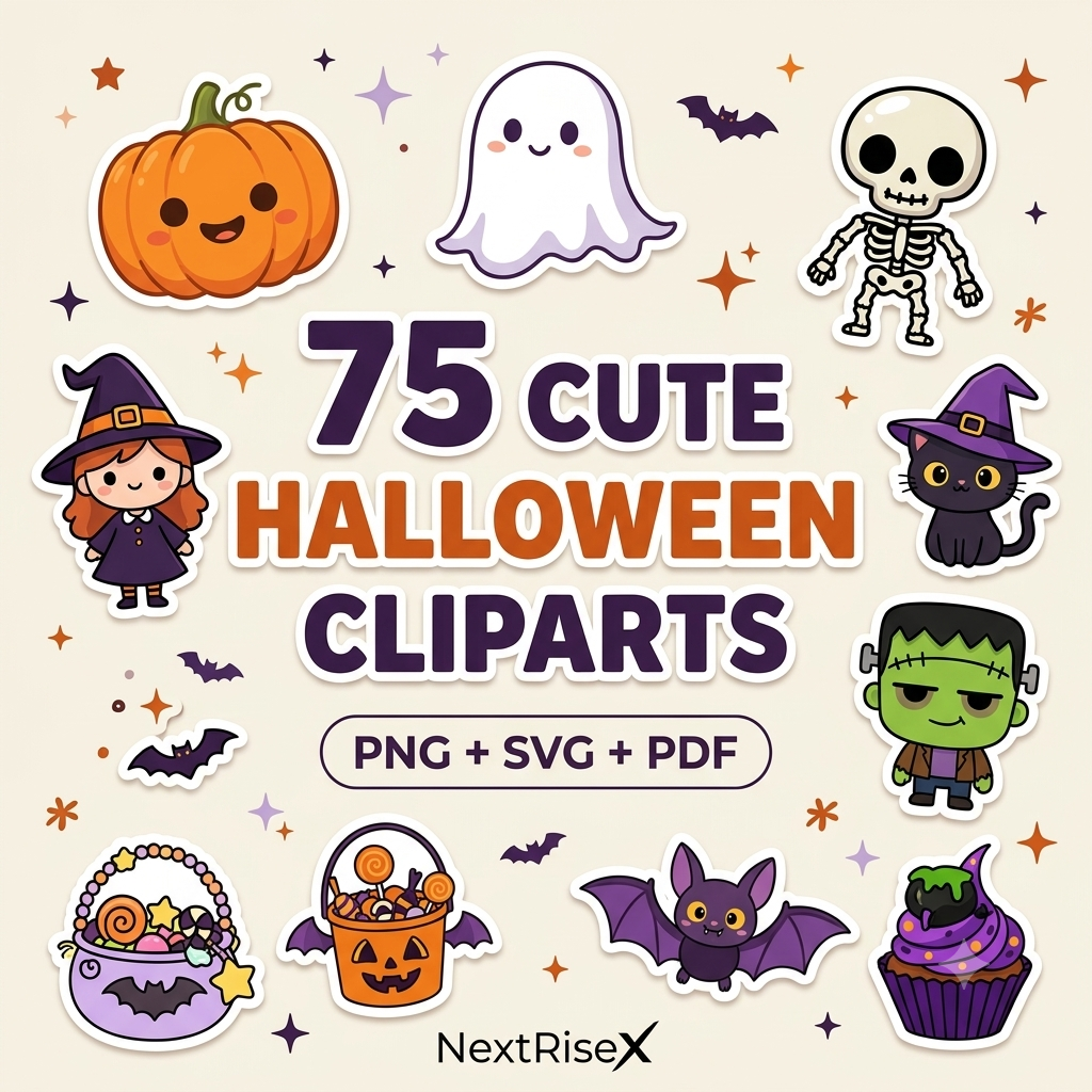 75 Cute Halloween PNG Clipart Bundle
